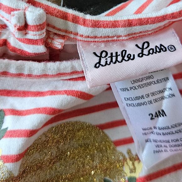 Little Lass Peach and White Stripe and Tulle Short Sleeve Dress sz 24M - Picture 3 of 5